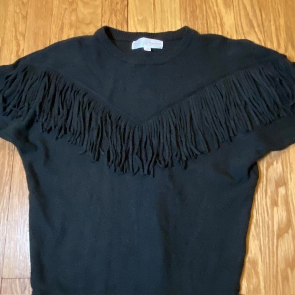 Chelsea and Theodore Black Fringed Long Sleeve Sweater Womens Small Western